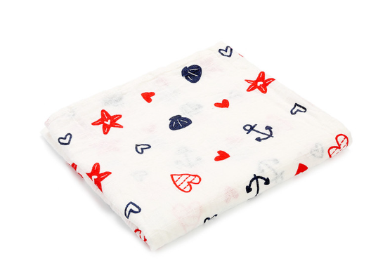 Swaddle Newborn Blanket in Heart & Seashell Pattern