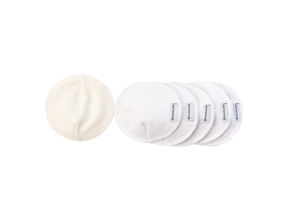 Bamboolik Cotton Washable Breast Pads, two shown which protect your clothes against leaking breast milk.