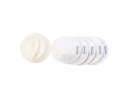 Bamboolik Cotton Washable Breast Pads, two shown which protect your clothes against leaking breast milk.