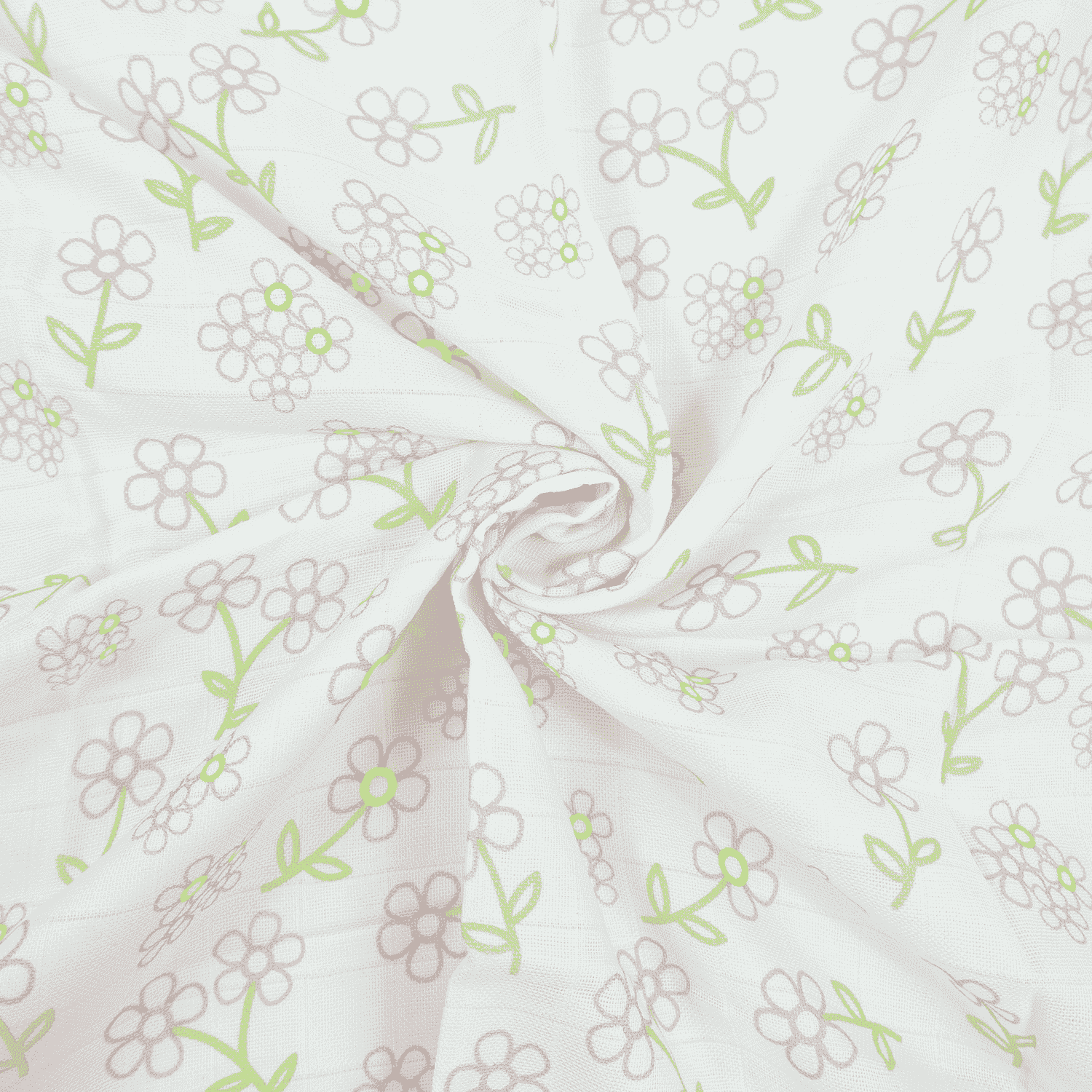 A muslin square cloths for baby in a pattern of flowers, made from bamboo and cotton.