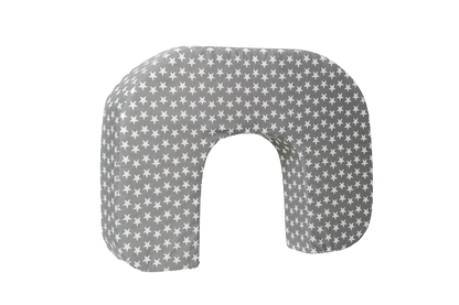 A twin breastfeeding pillow in grey colour with white stars, shown without separate back support cushion.