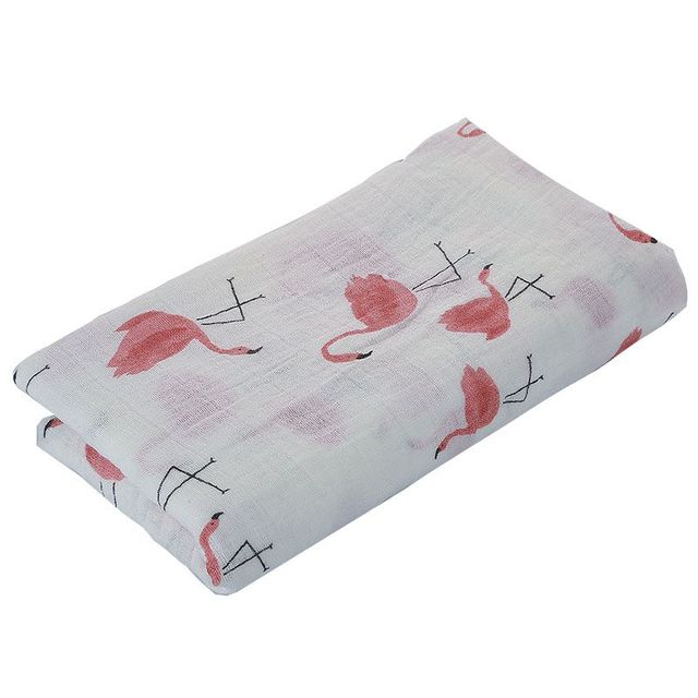 Swaddle Muslin in 120cm size in a flamingo print