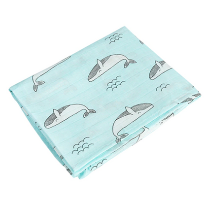 Swaddle Muslin in 120cm size in a whales print