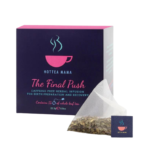 Raspberry Leaf Tea for Pregnancy with tea bag of loose herbal tea.