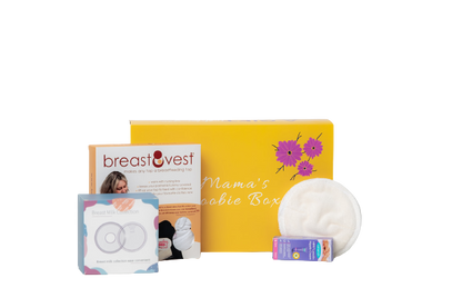 A breast care gift set for a breastfeeding mother with 4 products.