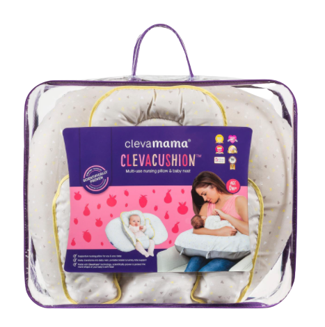 A Nursing Pillow by Cleva Mama to provide comfort during breastfeeding in a grey colour pattern.