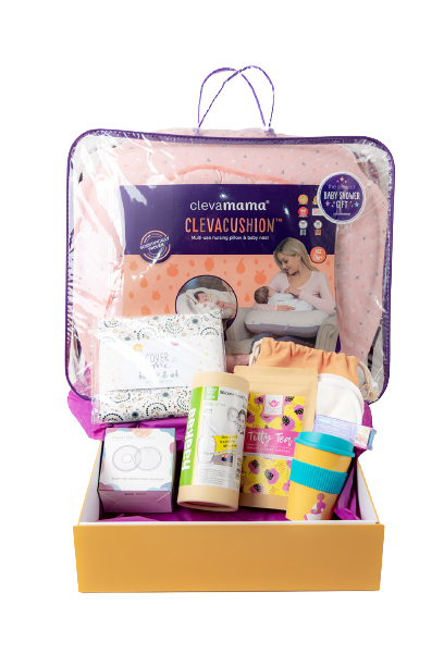 A large breastfeeding gift box including 9 products for breastfeeding mums beautifully packaged in a colourful gift box.