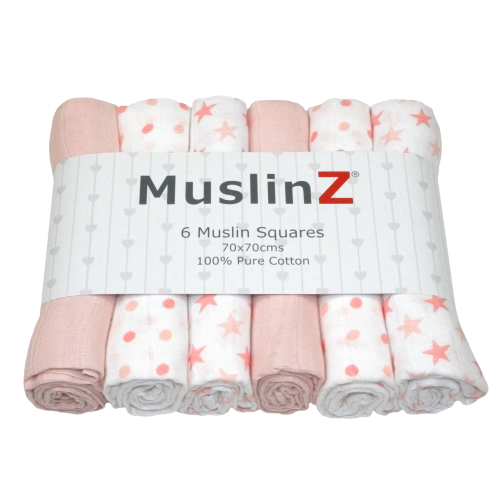 Made of 100% cotton these pink muslin squares are high quality, ultra-absorbent, soft and durable, 6 included.