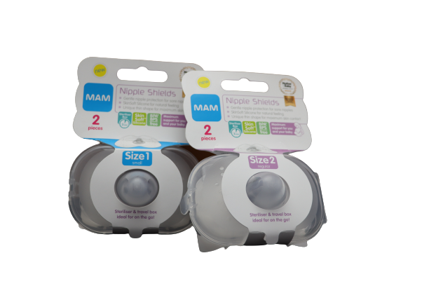 MAM Nipple Shields offer short-term support during breastfeeding by helping mothers who have difficulty latching baby. 